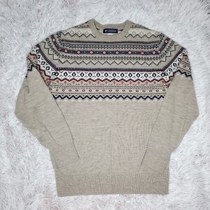 Men's CREMIEUX Fair Isle long sleeve crew neck sweater luxury merino wool S/M